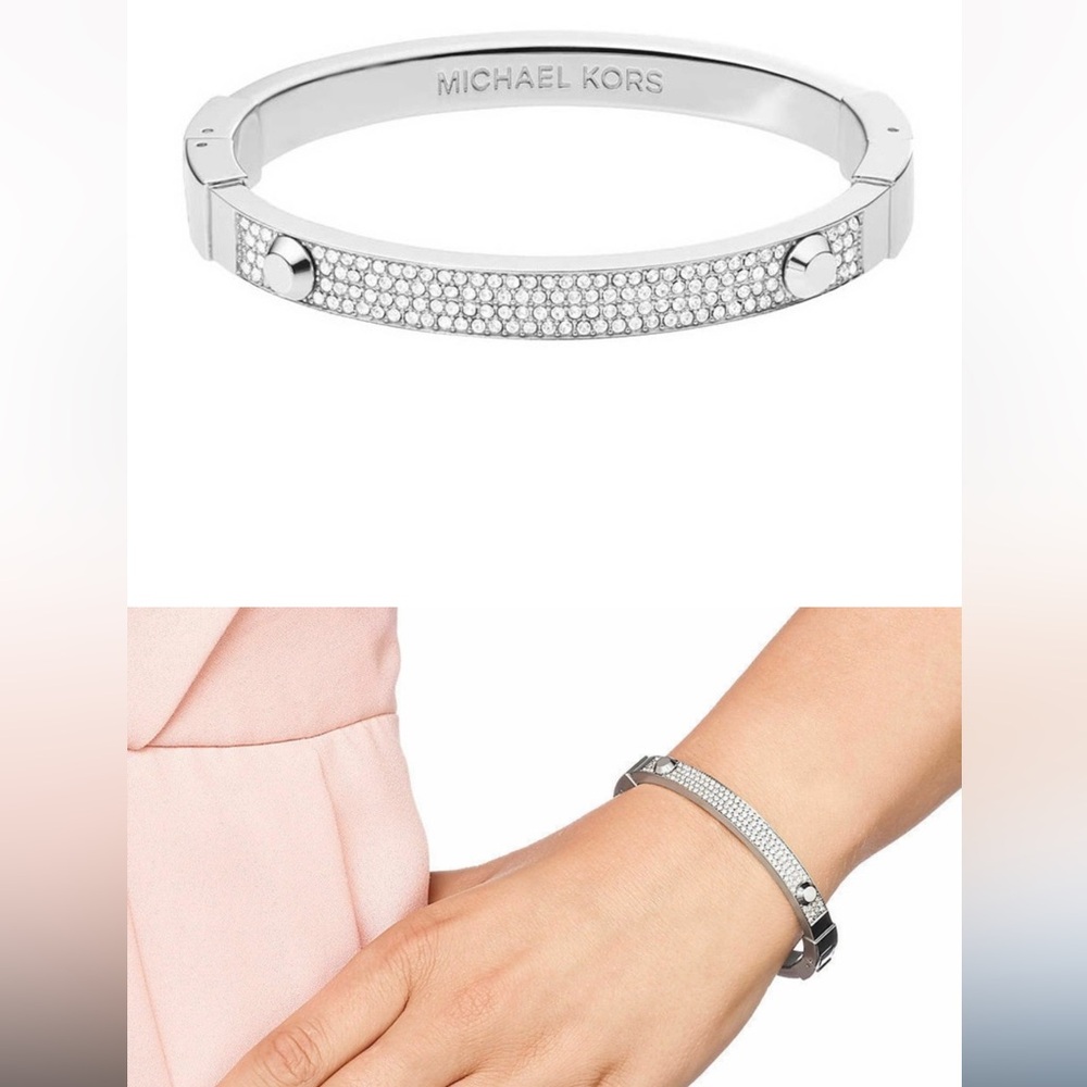 Michael Kors Silvertone Padlock Ring and Astor Stud Bracelet Matching Pair 7 - Picture 12 of 12